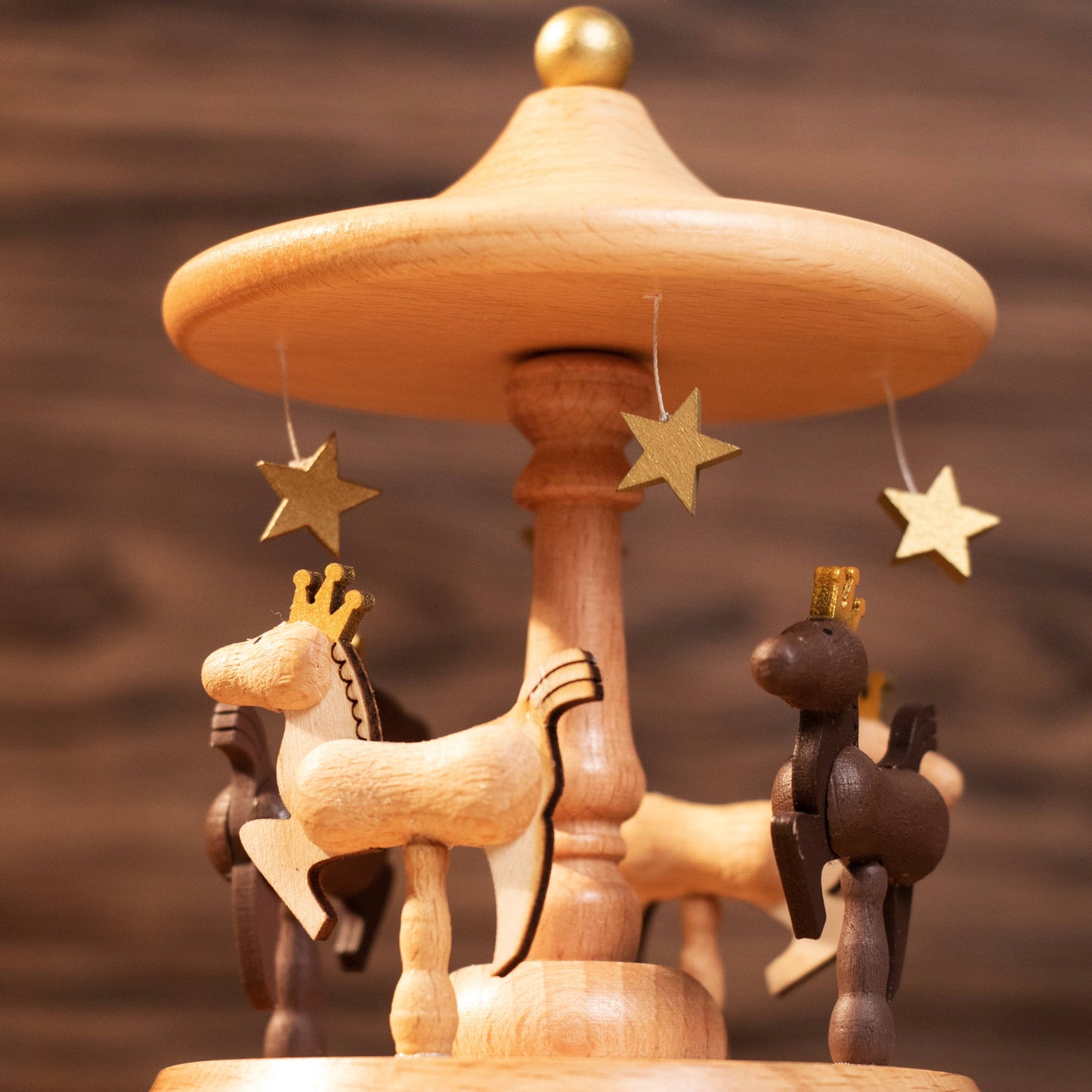 Handcrafted Wind-Up Wooden Carousel Music Box