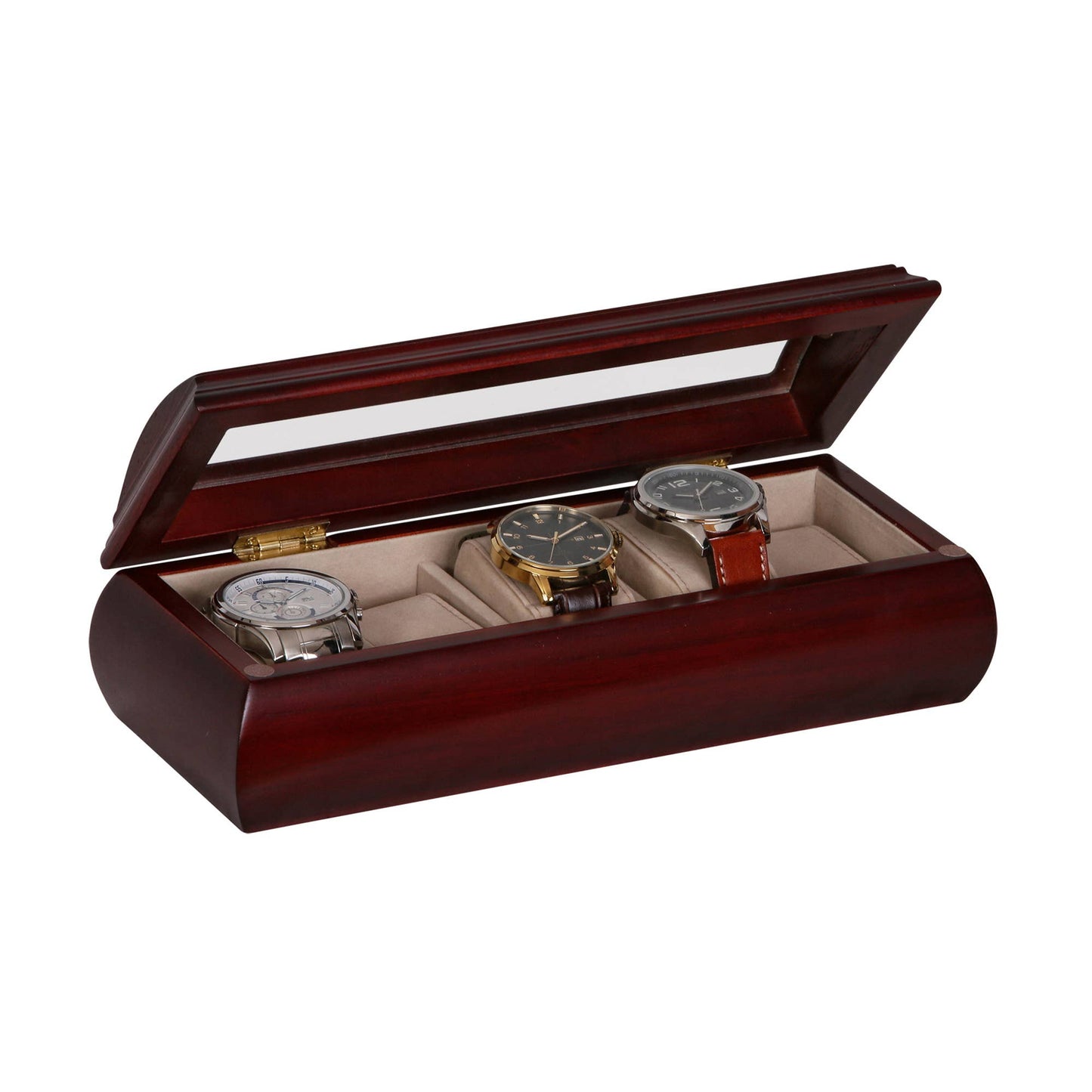 Mele & Co. "Emery" Domed Glass Lid & Cherry Finish Watch Box
