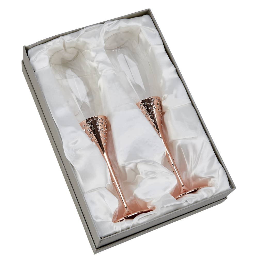 "Galaxy" Rose Gold with Crystals Champagne Toasting Flutes