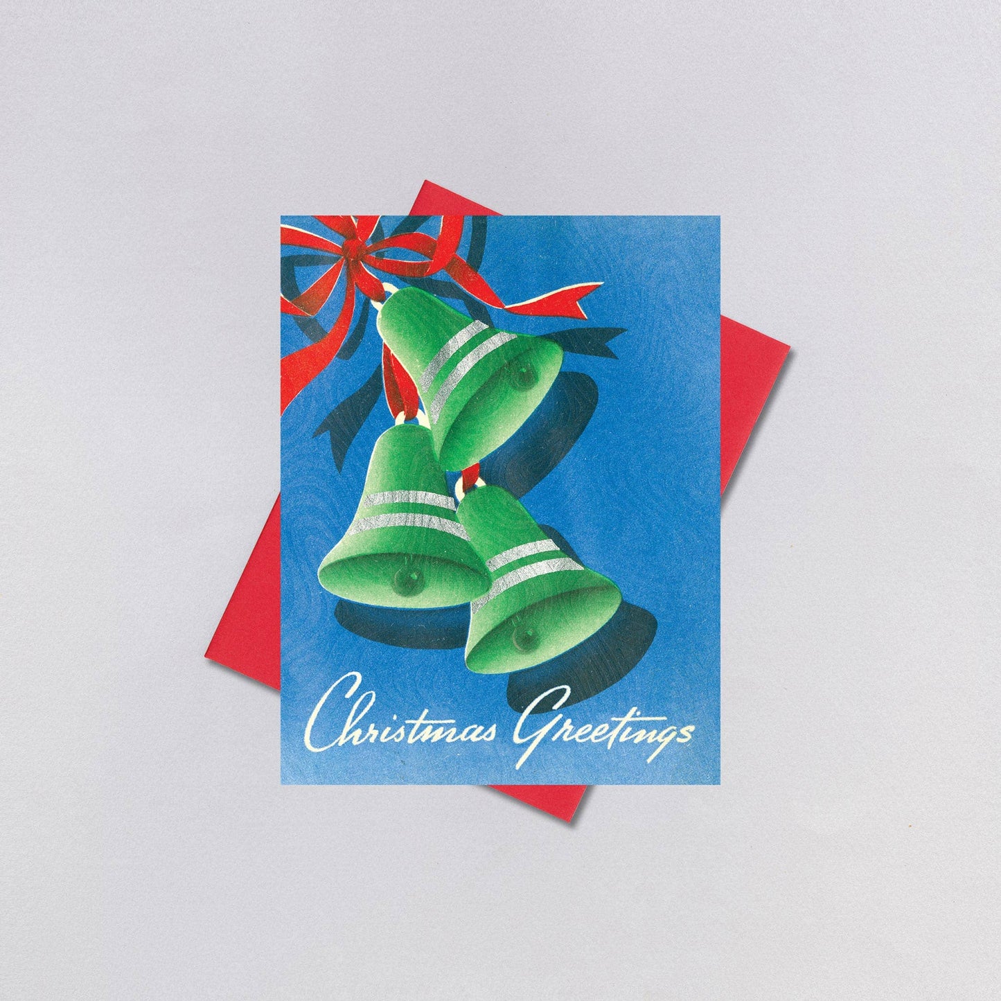 Green Bells Retro Christmas Greeting Card