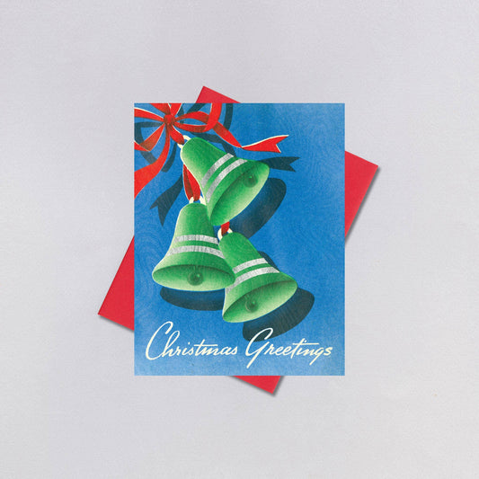 Green Bells Retro Christmas Greeting Card