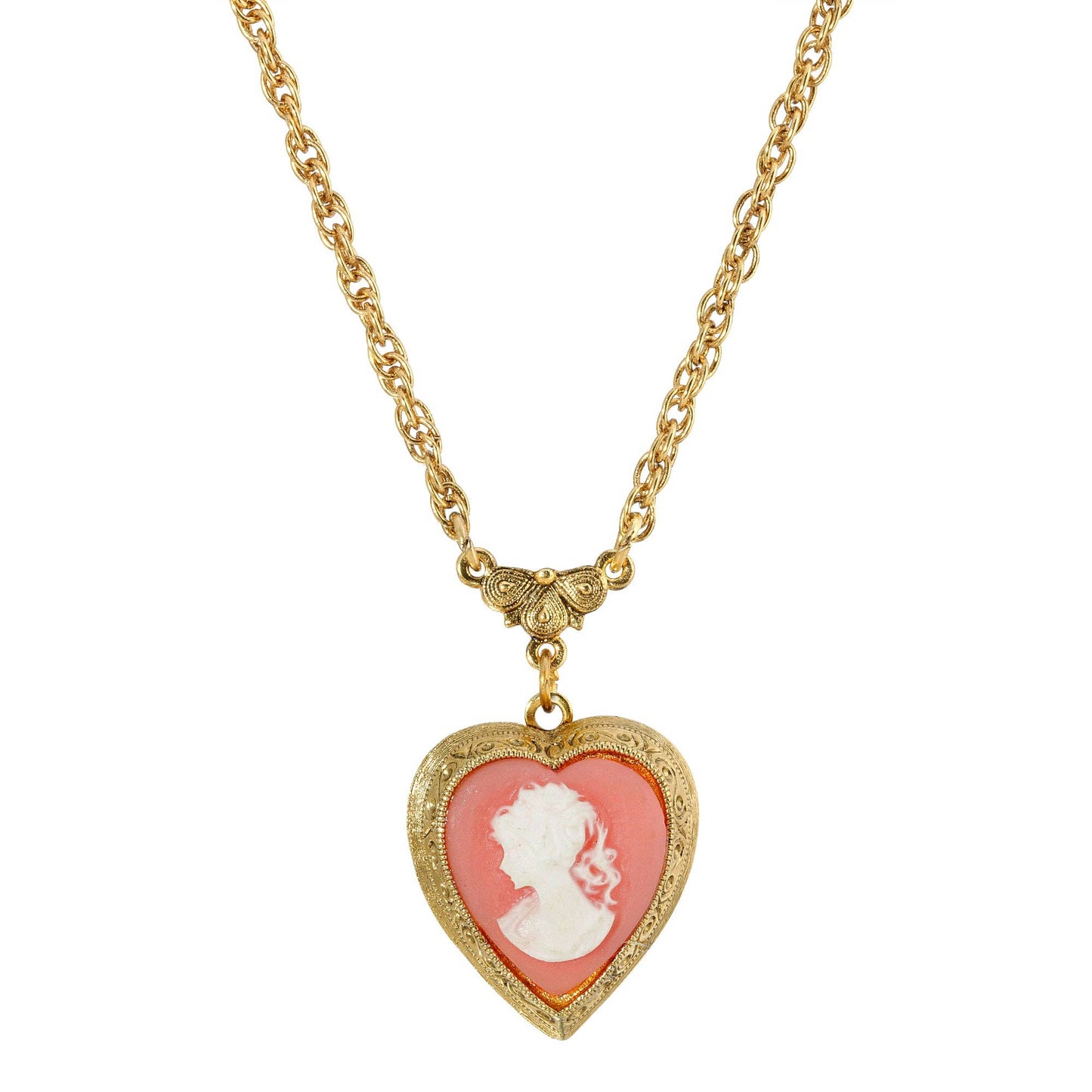 1928 Jewelry Pink Heart Cameo Pendant Locket Necklace