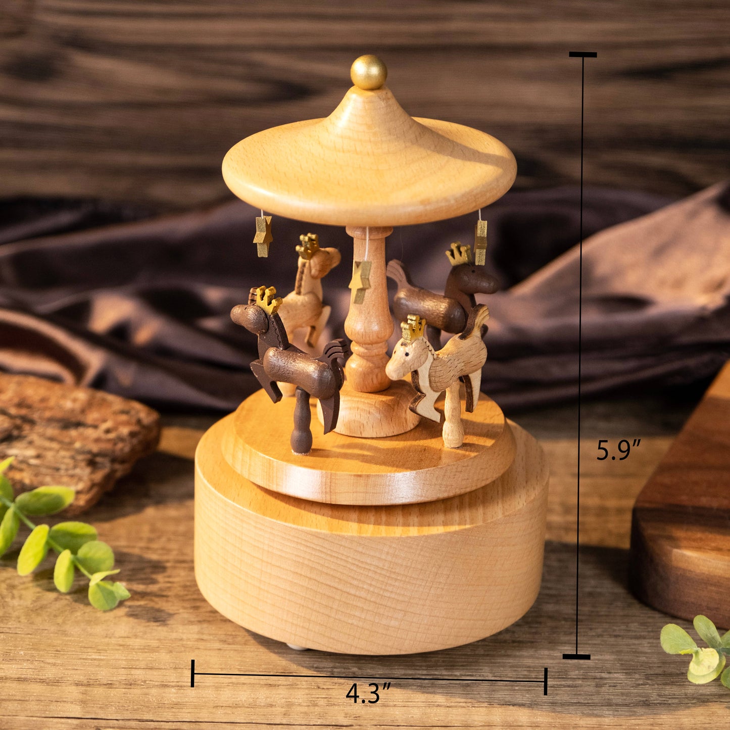 Handcrafted Wind-Up Wooden Carousel Music Box