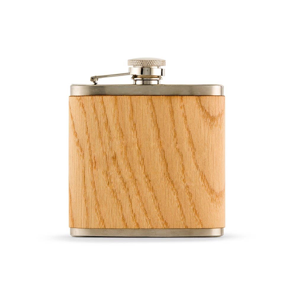 Oak Wood Wrapped Stainless Steel Hip Flask