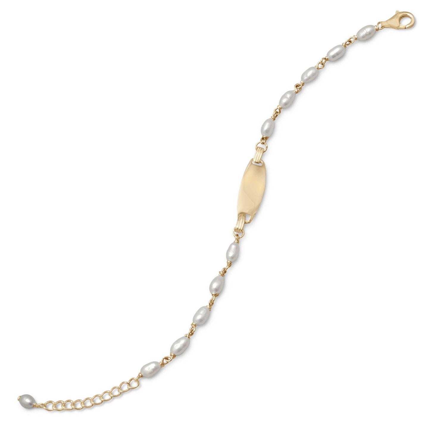 14 Karat Gold Plated Sterling Silver & Freshwater Pearl Kids ID Bracelet