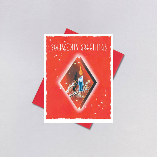 Candle on a Red Background - Retro Christmas Greeting Card