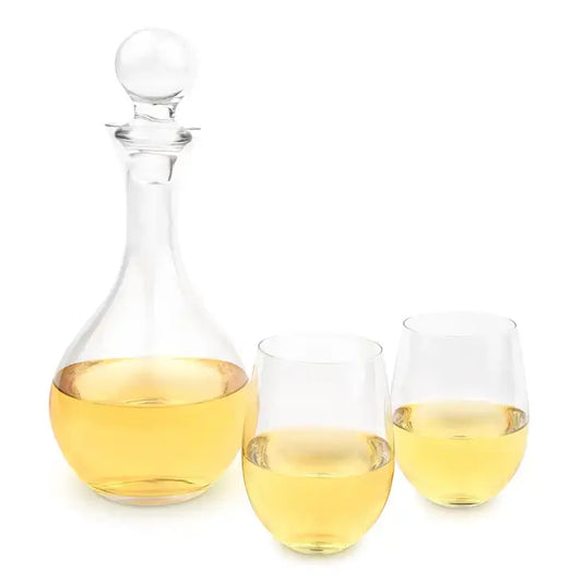 Glass Wine Decanter Gift Set with 2 Stemless Wine Glasses