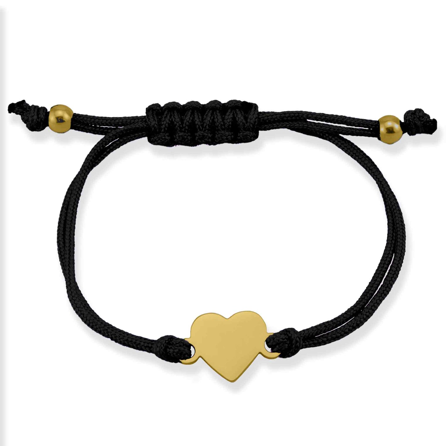 Adjustable Black Cord Heart Bracelet (Silver, Gold, Rose Gold)