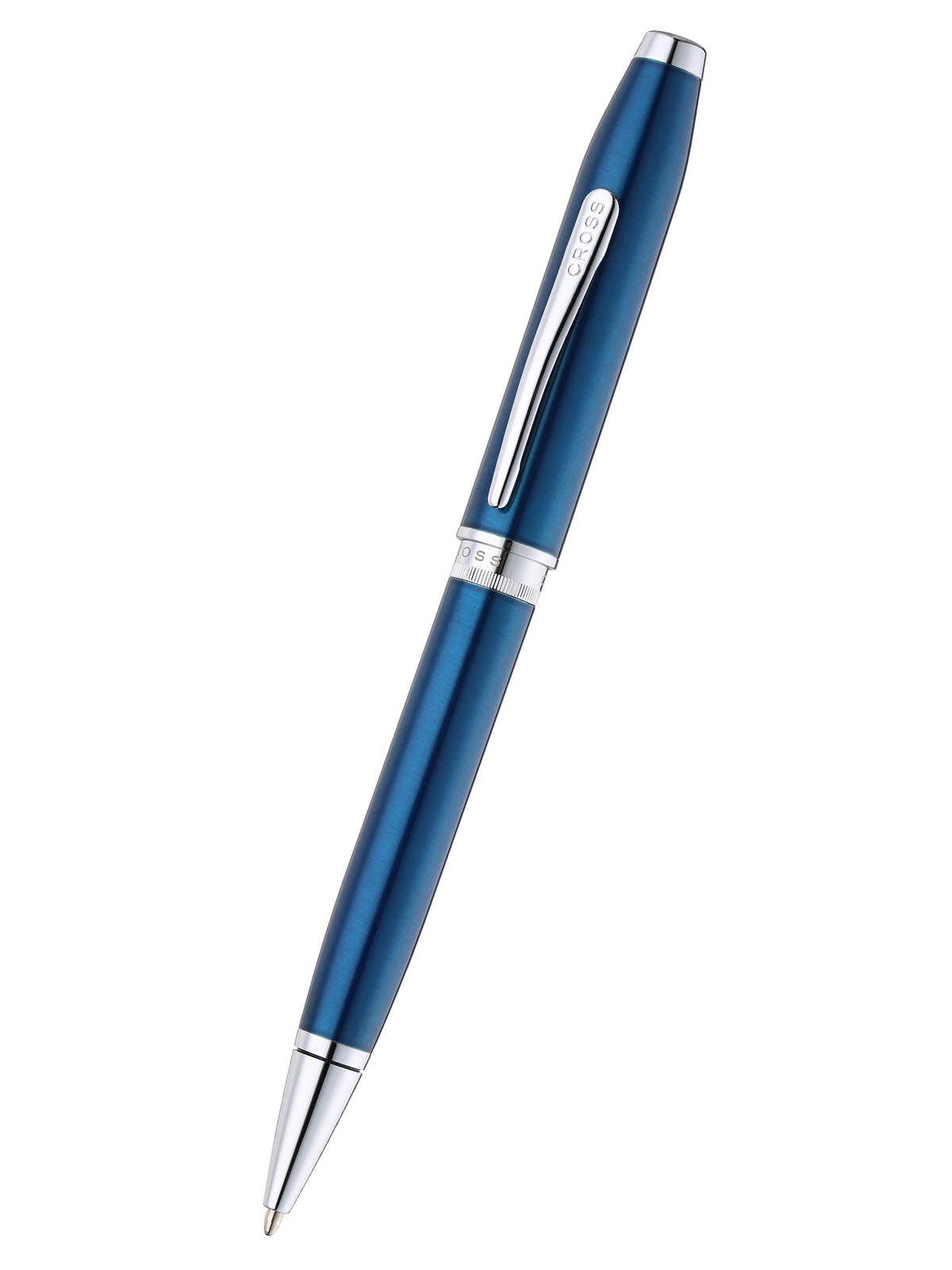 Cross Foundry Glossy Translucent Blue Lacquer with Polished Chrome Appointments Ballpoint Pen