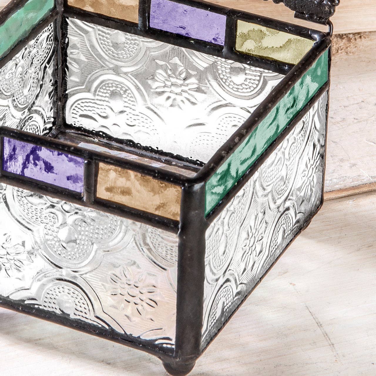 Arts & Crafts Glass Jewelry Box with Multi-Colored Accents