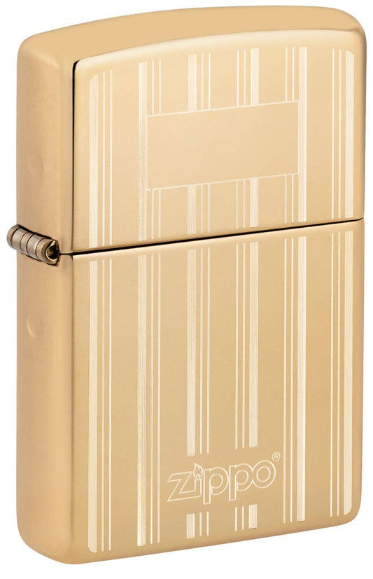 Zippo Classy Zippo Logo Pinstriped Design High Polish Brass Windproof Lighter