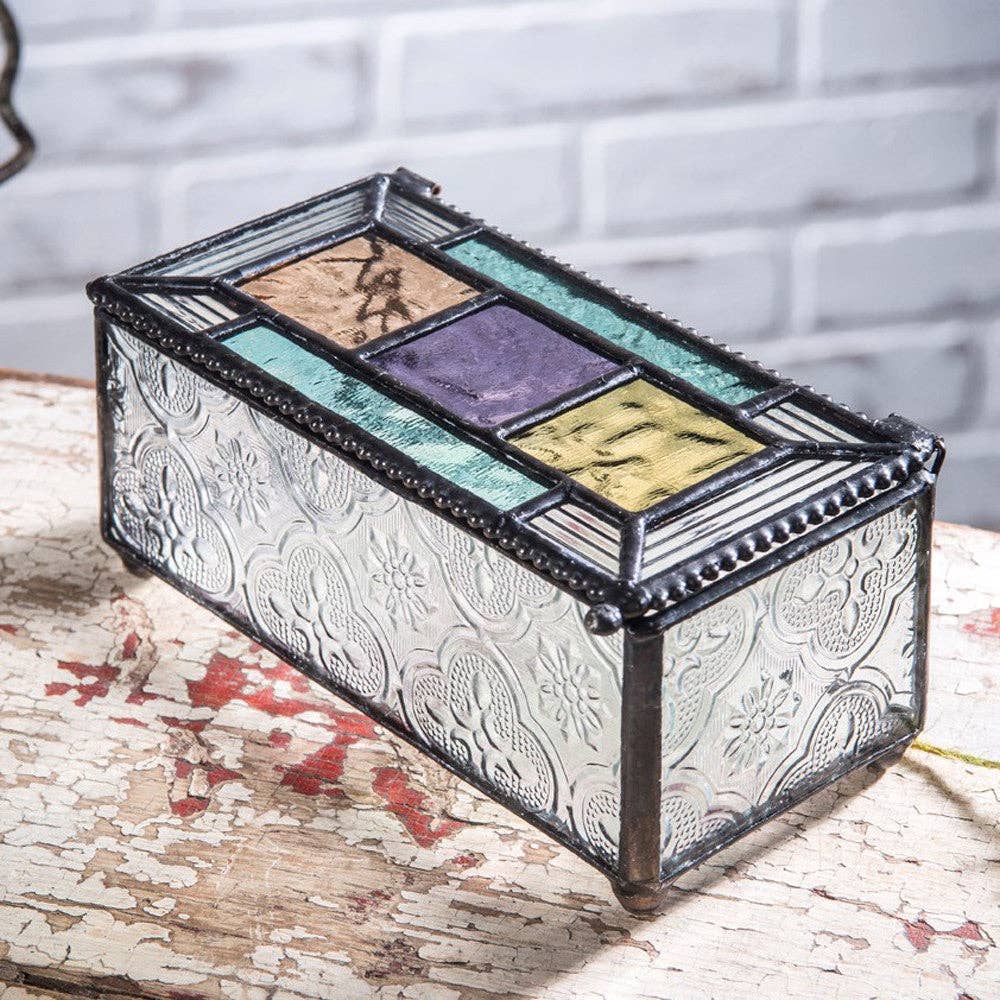Multi-Color Glass Jewelry Box with Textured Sides