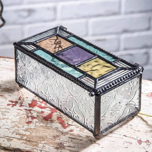 Multi-Color Glass Jewelry Box with Textured Sides