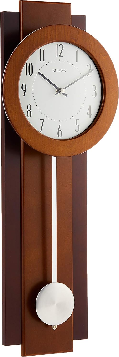 Bulova Avent Pendulum Walnut & Mahogany Wood Deco Wall Clock