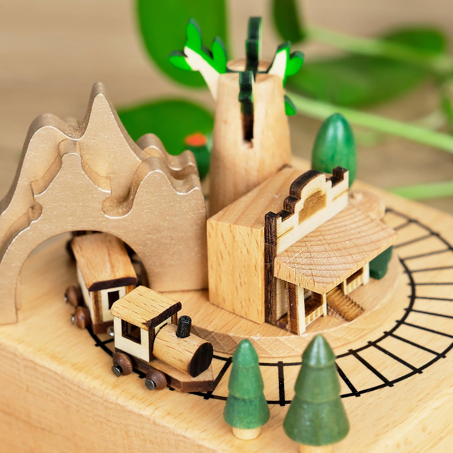 Handcrafted Wind-Up Wooden Tree House Music Box