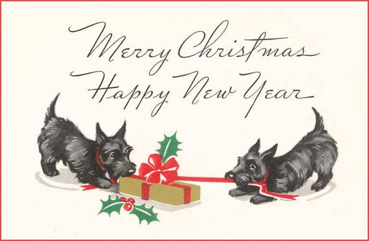 Scottie Dogs Wrapping Christmas Present Holiday New Year Card