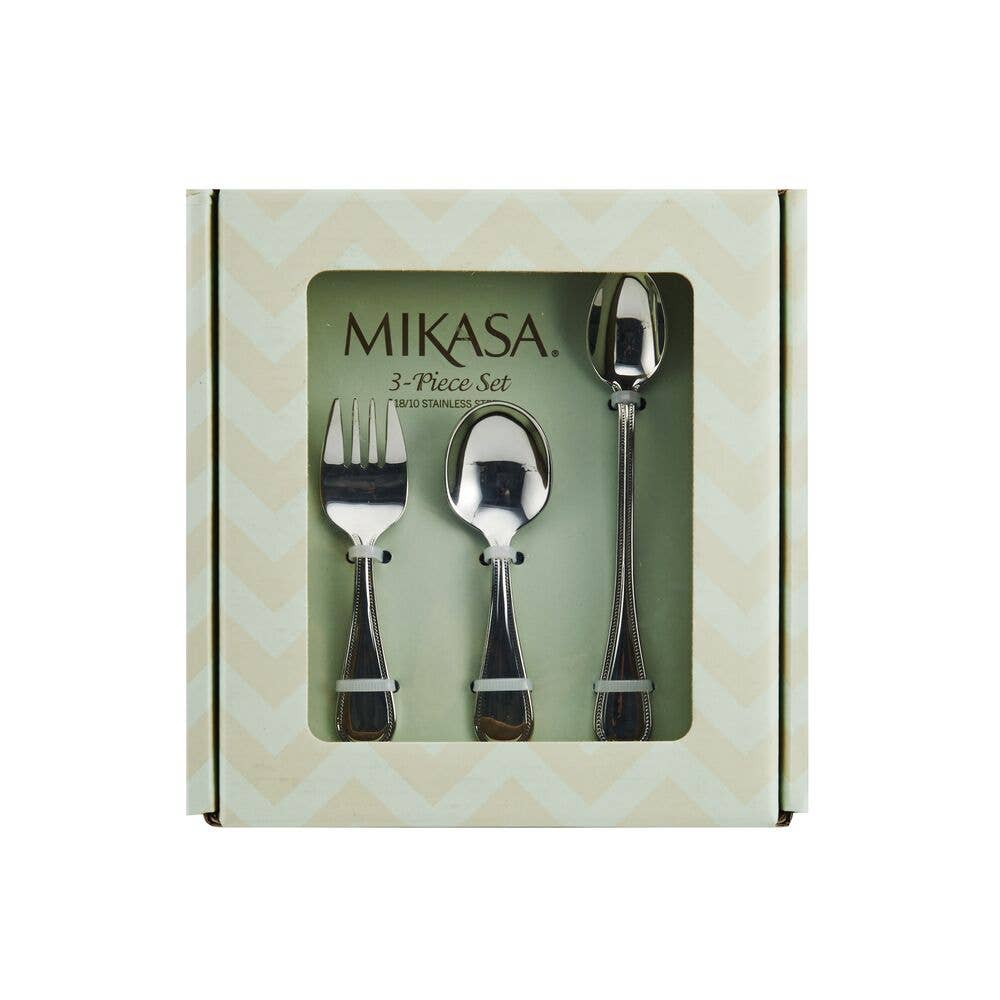 Mikasa 3 Piece Beaded Baby Feeding Flatware Set