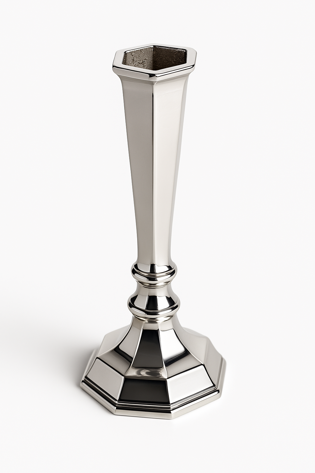 Octagonal Vase 8" Silver Plate