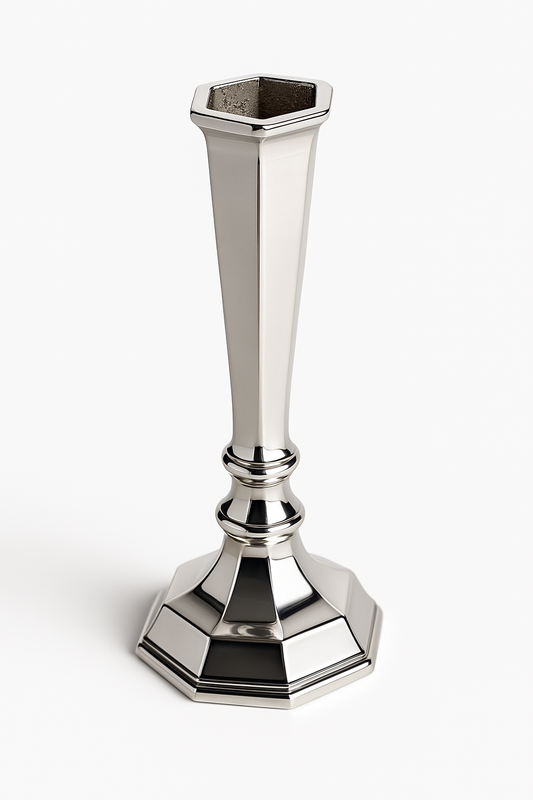 Octagonal Vase 8" Silver Plate