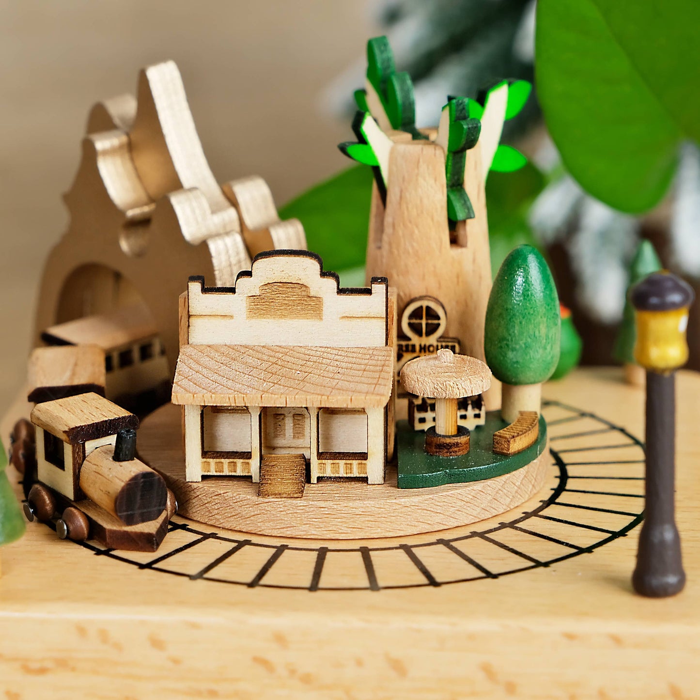 Handcrafted Wind-Up Wooden Tree House Music Box
