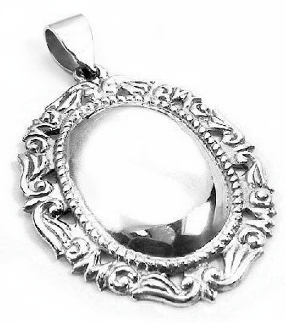 Ornate Framed Oval Sterling Silver Ornament Pendant