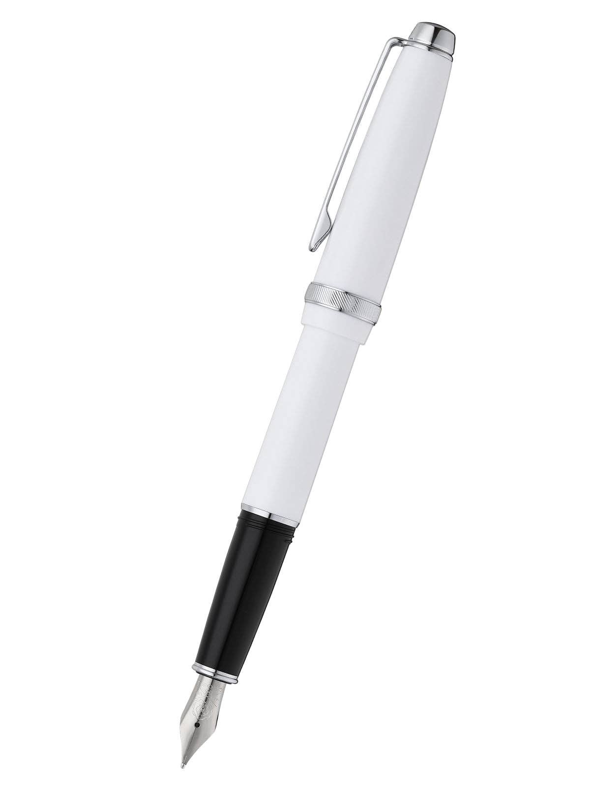 Cross Lume Porcelain White with Polished Chrome Appointments and Polished Chrome Stainless Steel Medium Nib Fountain Pen