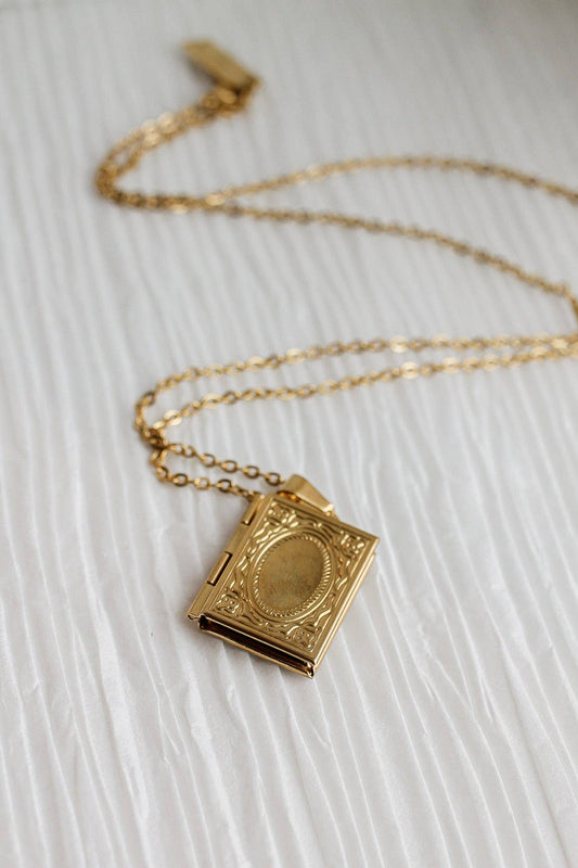 Gold Classic Book Locket Necklace