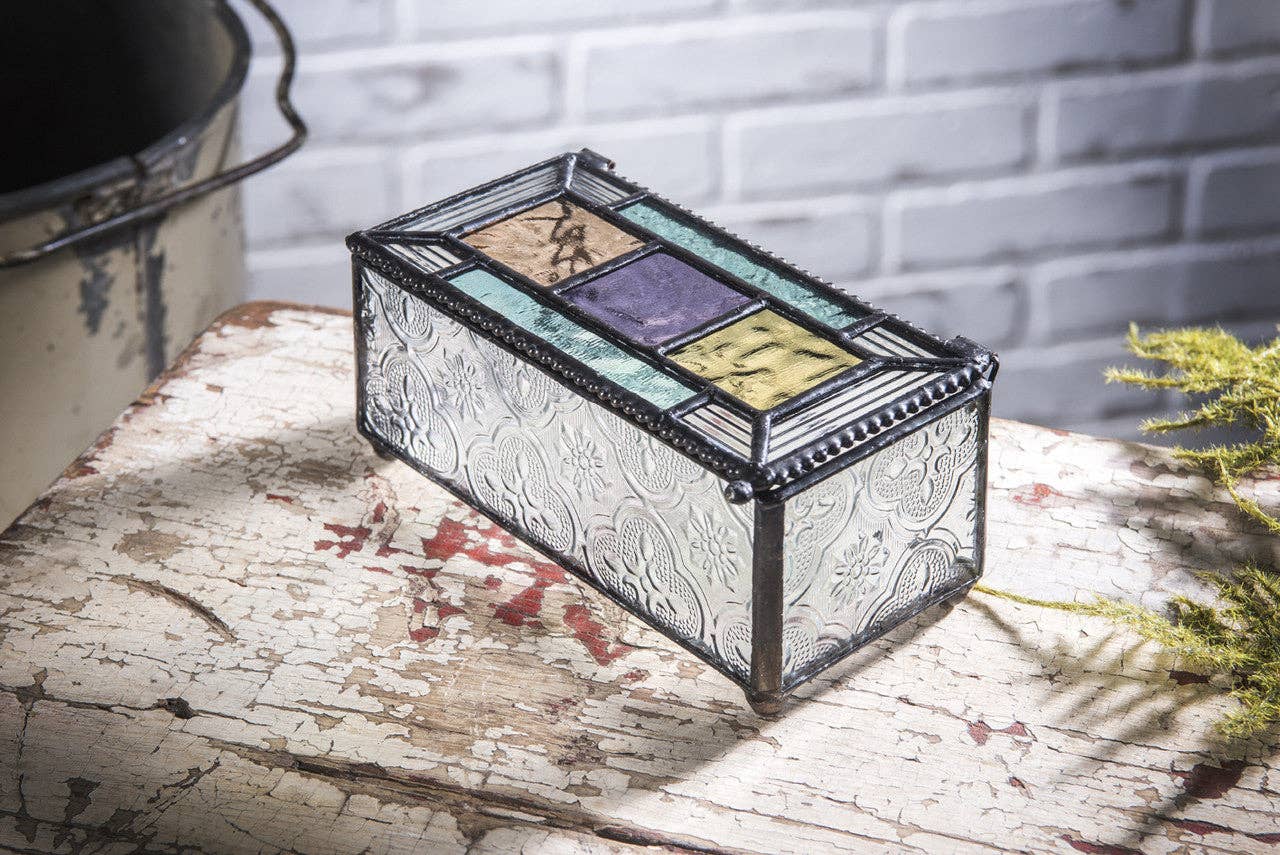 Multi-Color Glass Jewelry Box with Textured Sides
