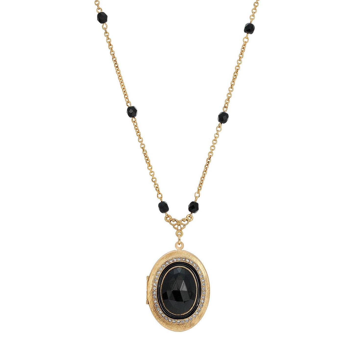 1928 Jewelry Soirée Jet Black Oval Stone Locket Necklace