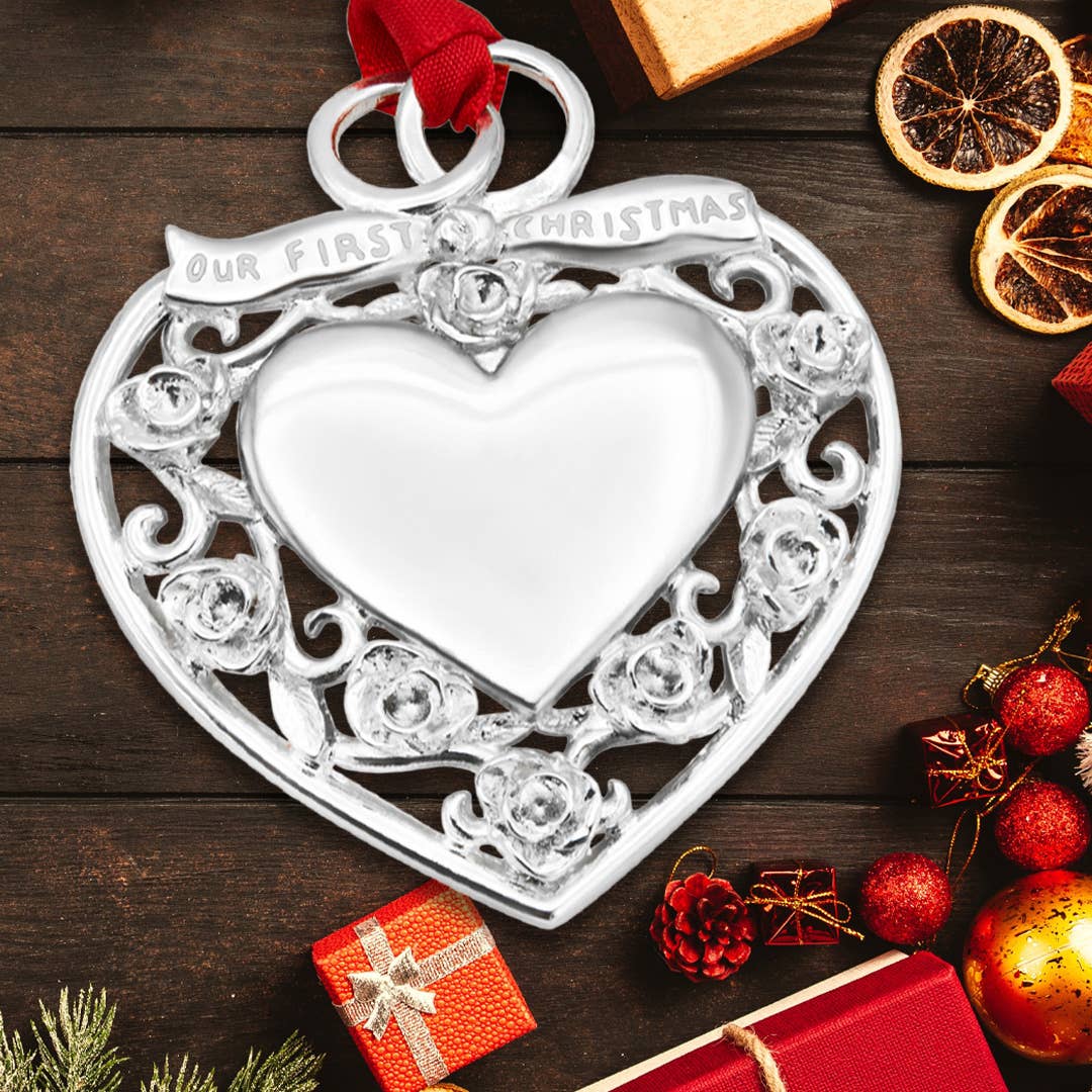 "Our First Christmas" Silver Heart Ornament