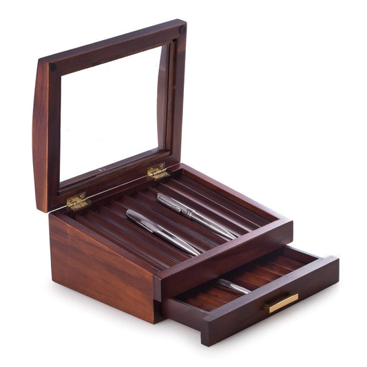Walnut Wood 2 Tier Pen Case Box