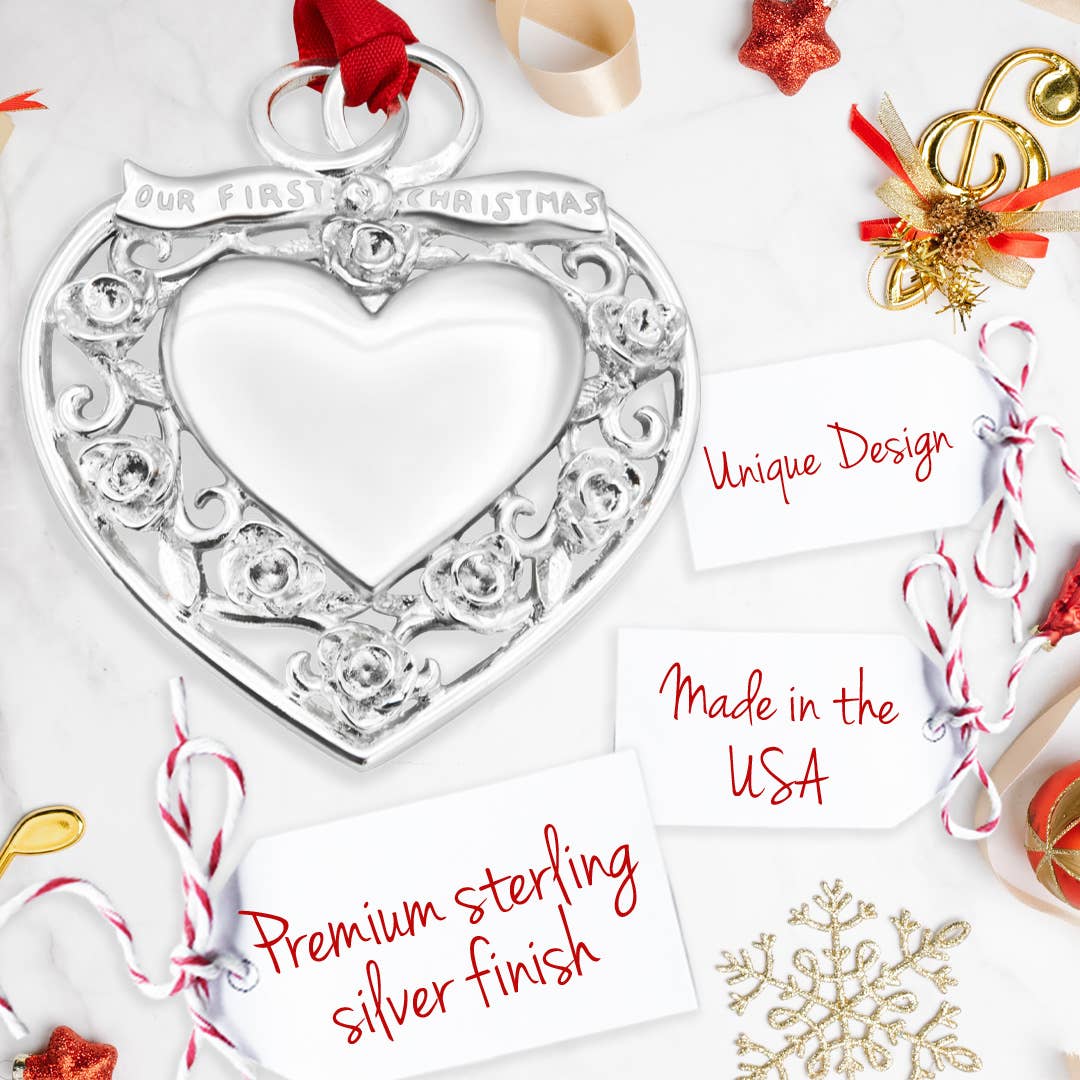 "Our First Christmas" Silver Heart Ornament