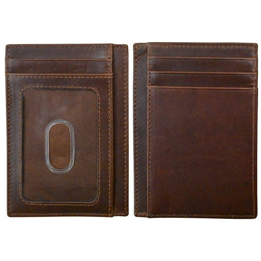 Rustic Brown Leather Pocket ID Card Case