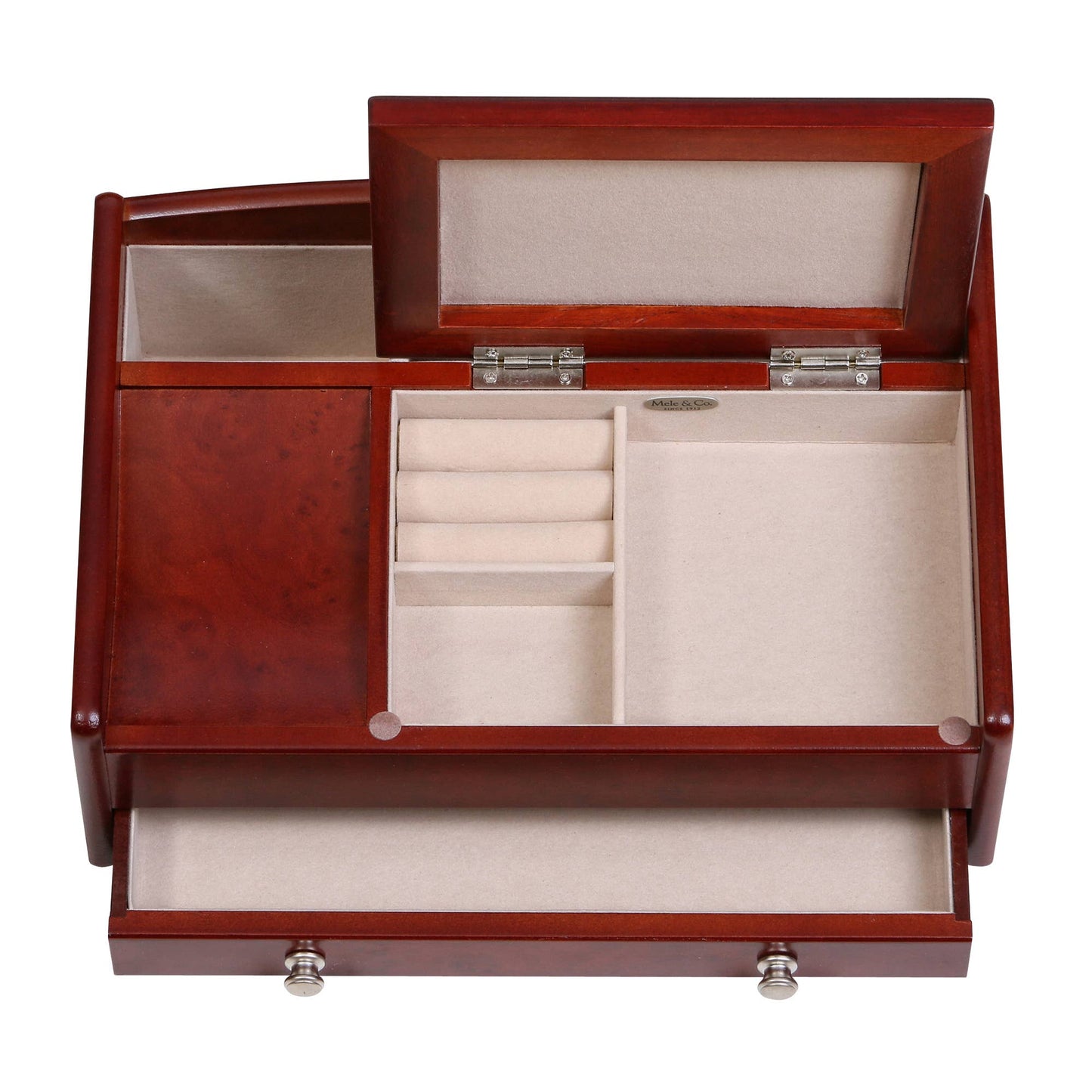 Mele & Co. "Davin" Men’s Dresser Valet Burlwood Wooden Jewelry Box