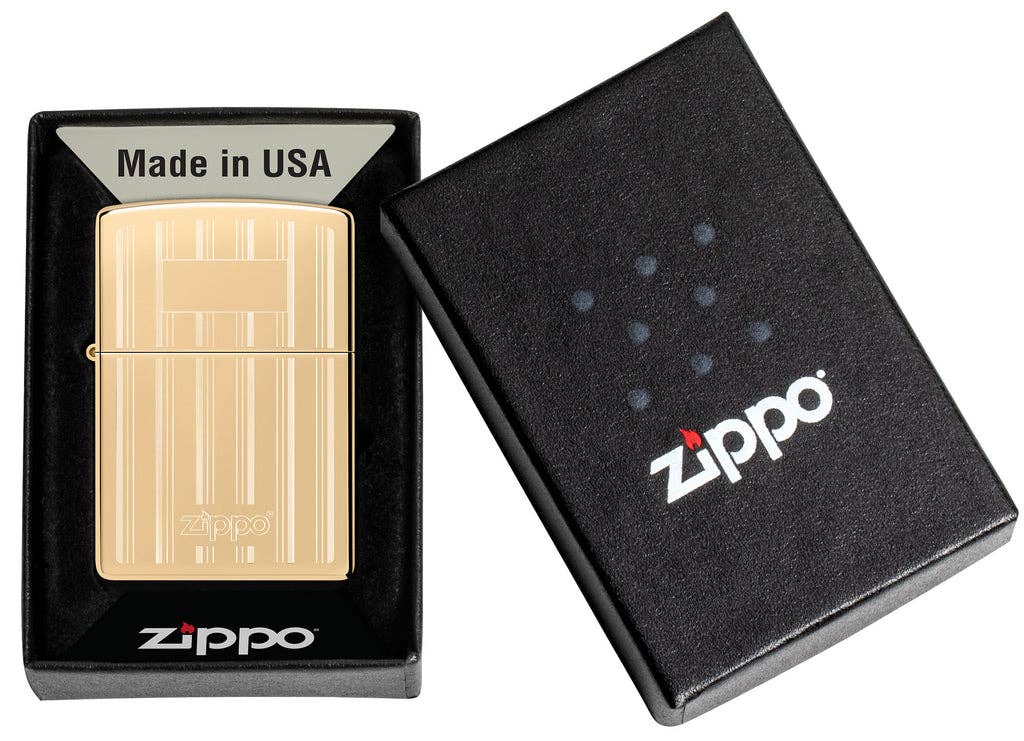 Zippo Classy Zippo Logo Pinstriped Design High Polish Brass Windproof Lighter