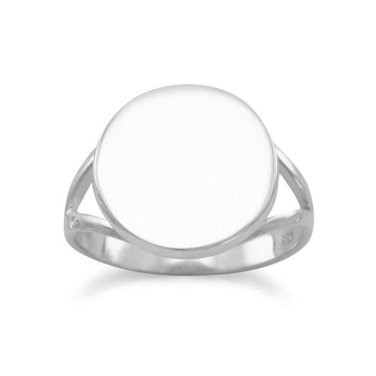 Round Sterling Silver Signet Ring with Split "V" Band