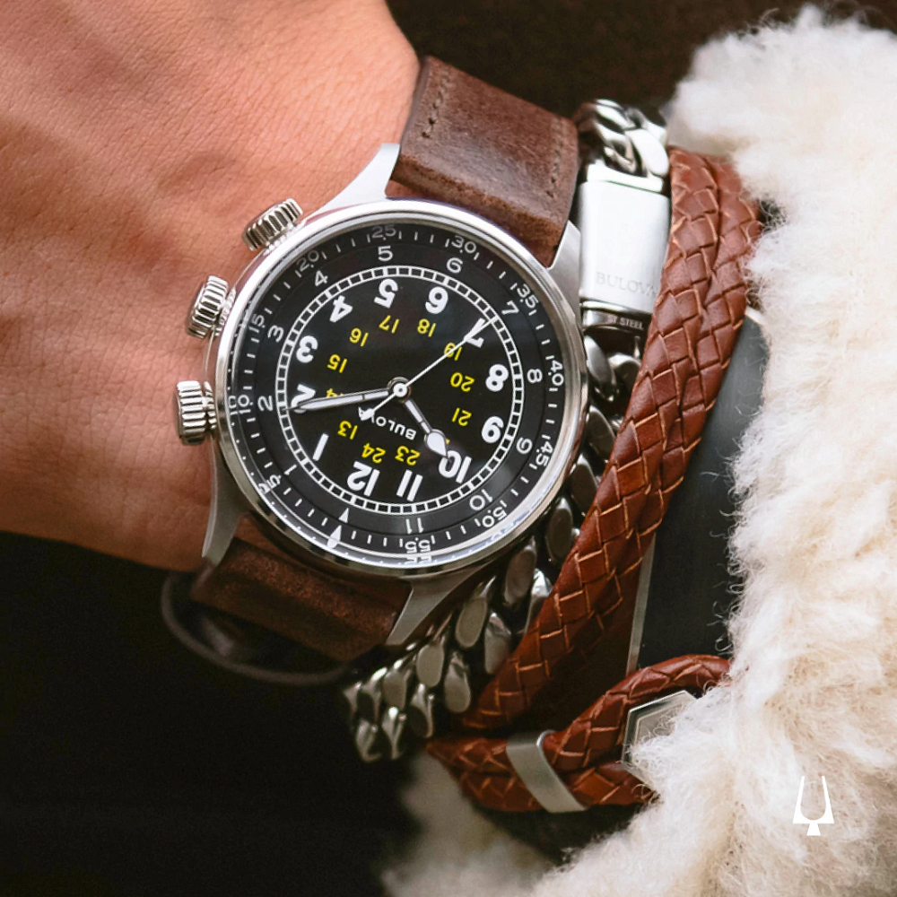 Bulova A-15 Pilot Automatic Watch with Brown Leather Strap