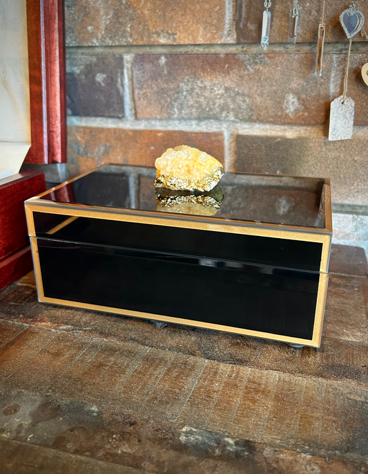 Amber Geode Black & Gold Trim 8x5" Jewelry Box