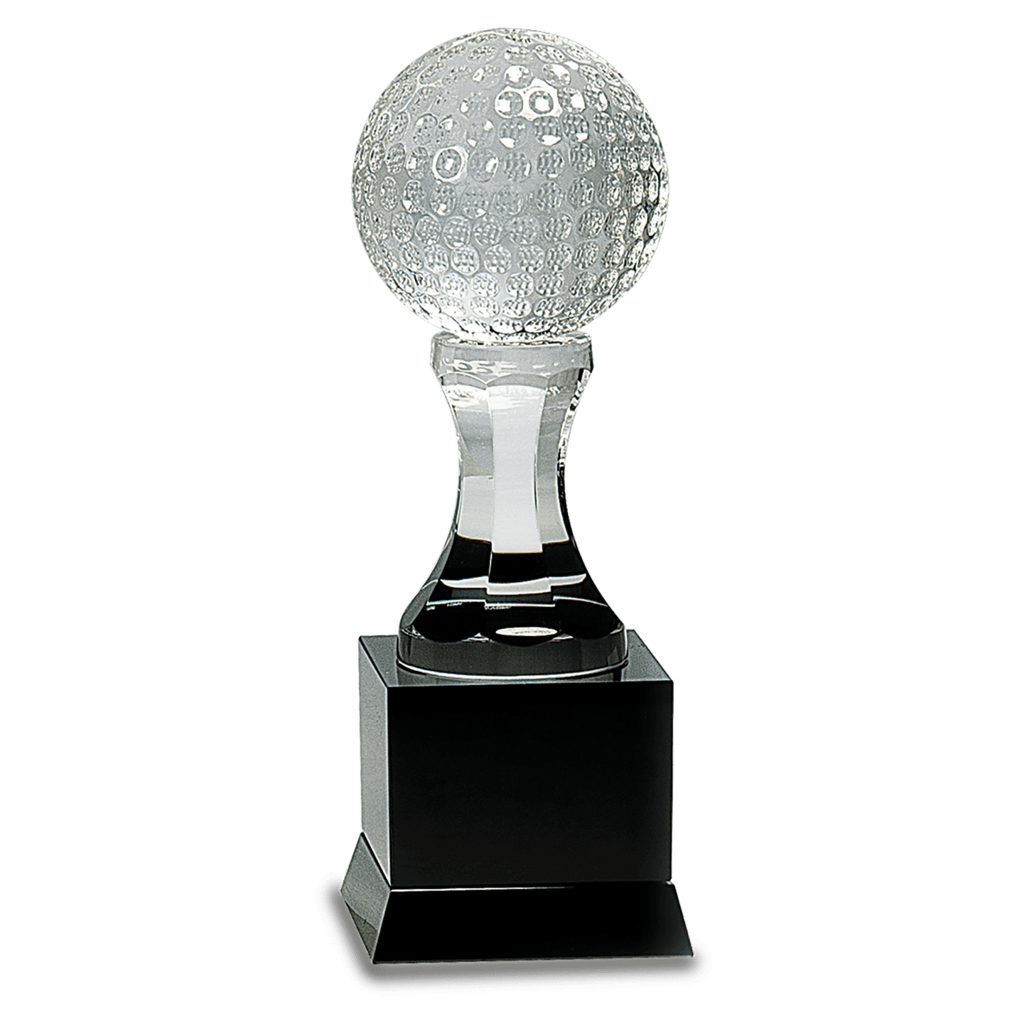 9" Crystal Golf Ball on Black Pedestal Base Trophy