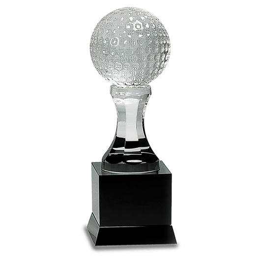 9" Crystal Golf Ball on Black Pedestal Base Trophy