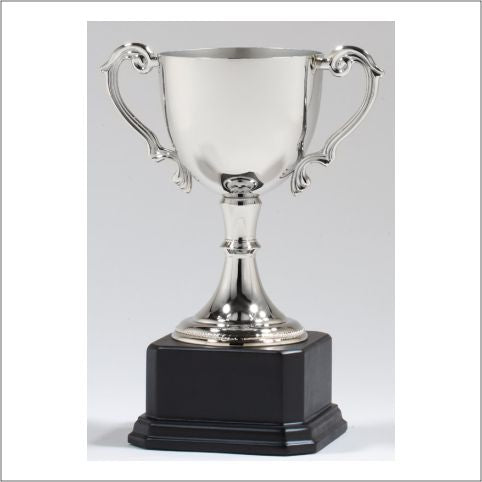 Barhill Die Cast Nickel Plated Trophy Cup on Wood Base
