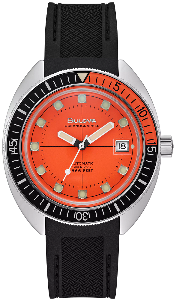 Bulova Oceanographer Devil Diver Orange Dial & Black Strap Watch