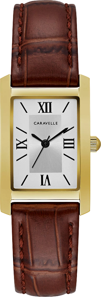 Caravelle by Bulova Ladies Dress Gold & Brown Leather Tank Watch