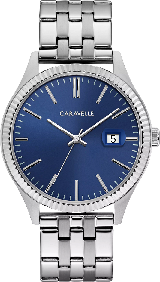 Caravelle by Bulova Dress Stainless Steel & Blue Dial Watch