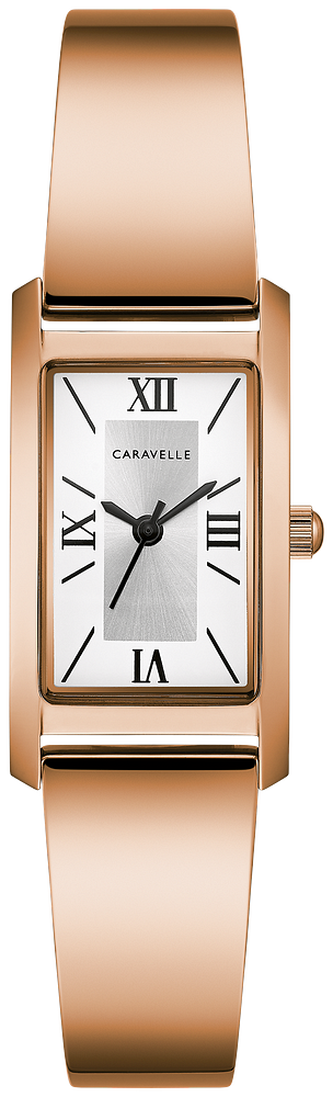 Caravelle by Bulova Ladies Dress Rose Gold Tank Watch with Bangle