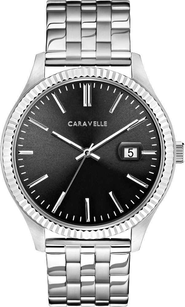 Caravelle by Bulova Dress Stainless Steel & Black Dial Watch