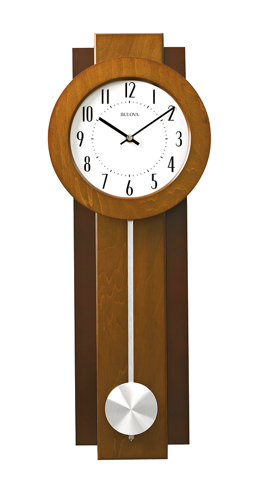 Bulova Avent Pendulum Walnut & Mahogany Wood Deco Wall Clock