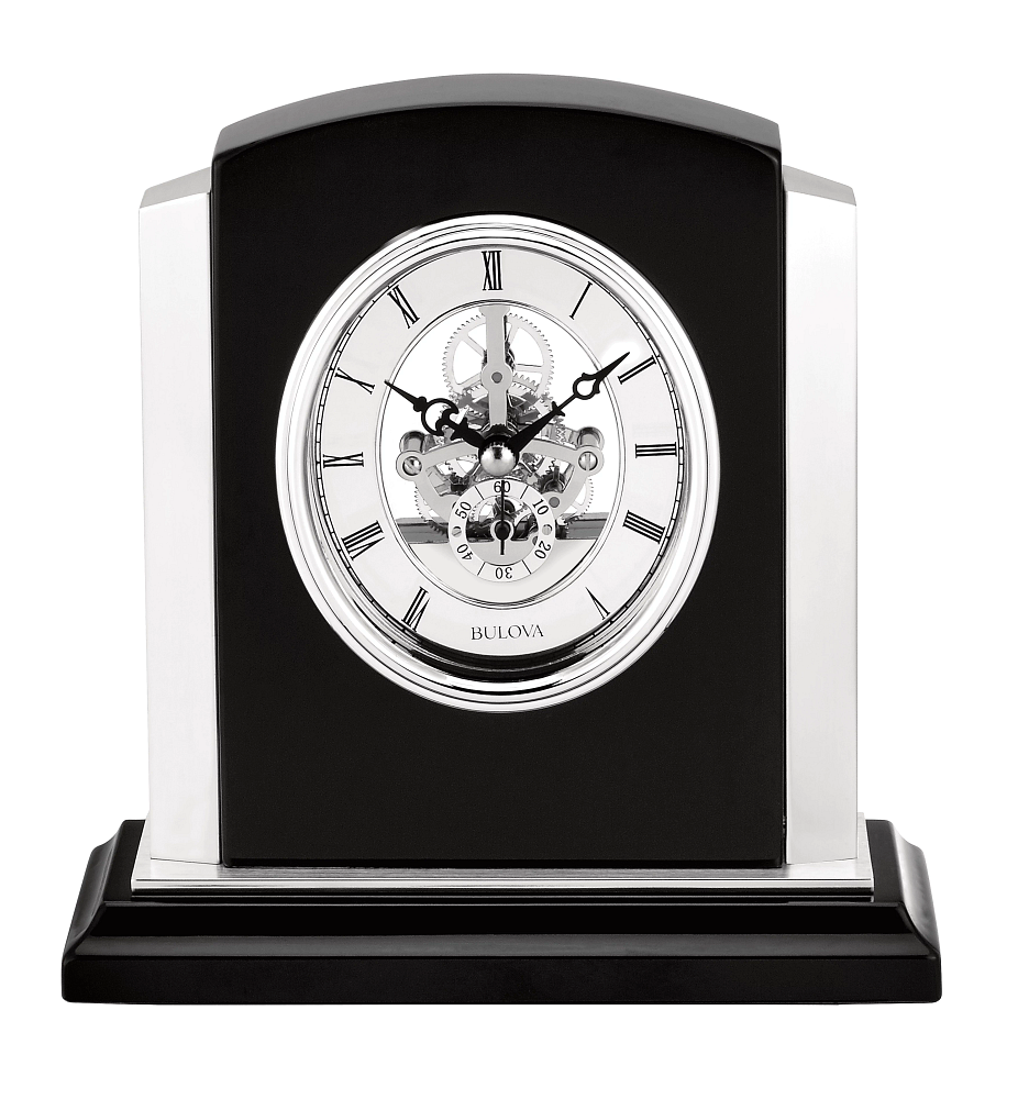 Bulova Faith Black & Silver Skeleton Clock