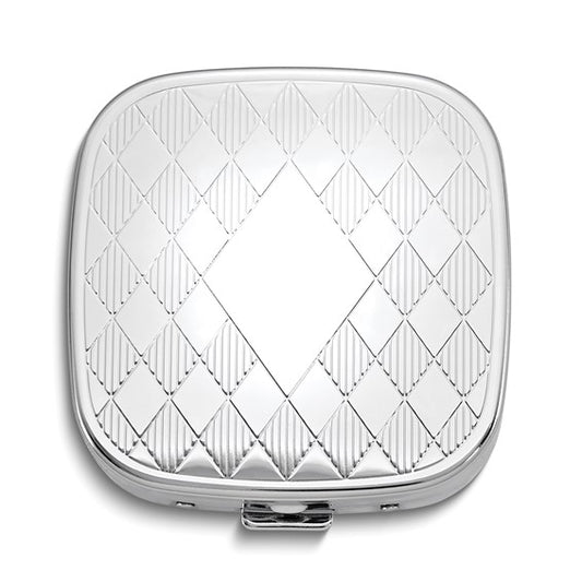 Silver Square Diamond Pattern Pillbox with Mirror