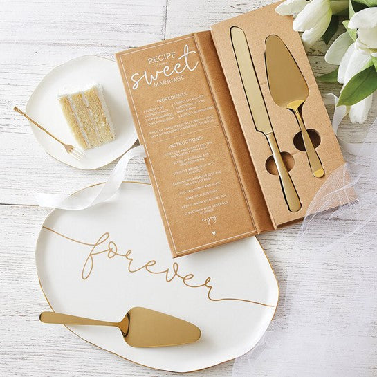 Modern Gold Cake Knife & Server Set